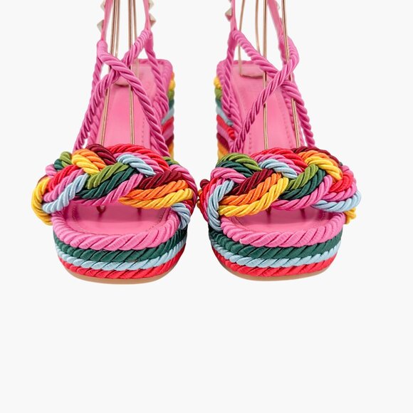 Valentino Garavani Torchon Rainbow Wedge Sandals EU 36 US 6 Rockstud Braided - Picture 6 of 13